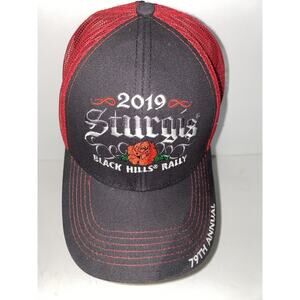 2019 Harley Davidson Sturgis Bike Rally 79th Annv Black Red Rose Snap Back